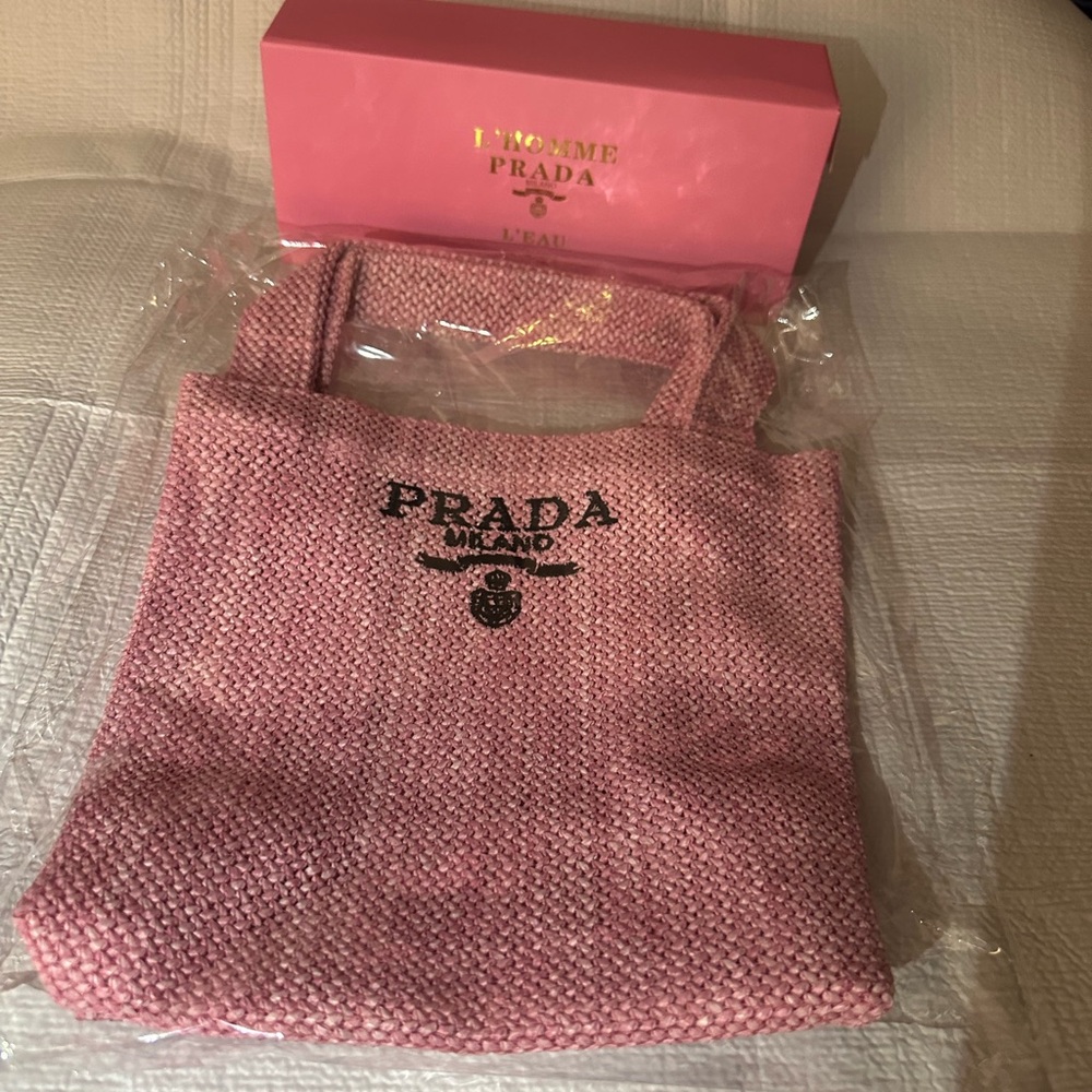 Prada Pink Straw Tote with Black Logo - Picture 13 of 14